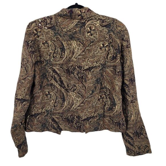 Vintage Wool Blend Trucker Jacket Blazer Shacket M Brown Gold Paisley Jacquard - Picture 2 of 10